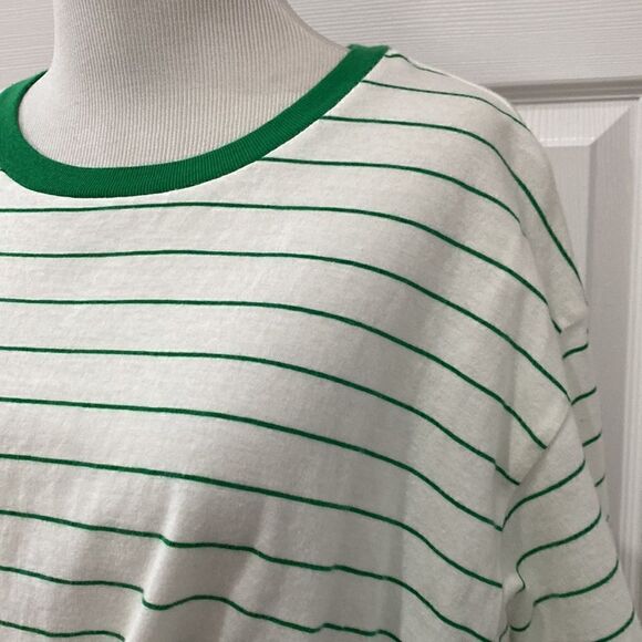 Forever 21 Green White Striped Cropped Tie Front T-Shirt - Picture 2 of 10